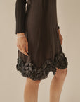 Onxy Silk Slip Dress With Ruffled Hem