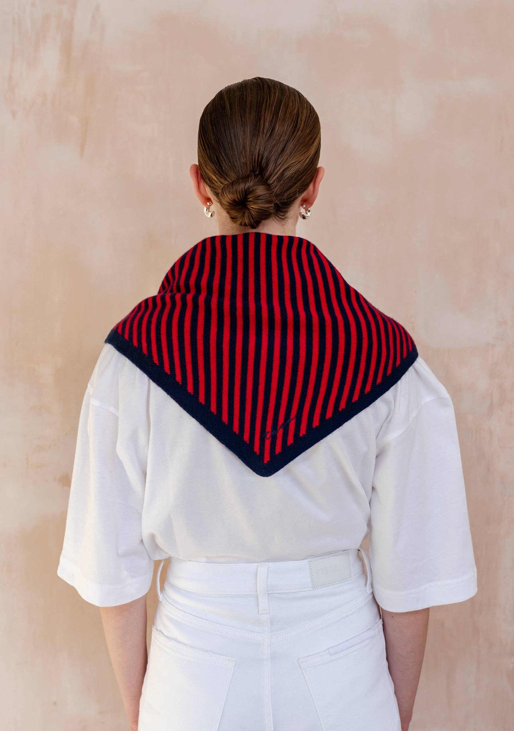 TBCo | Merino Wool Triangle Scarf in Navy & Red Stripe