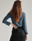 Azure Geometric Silk Blouse