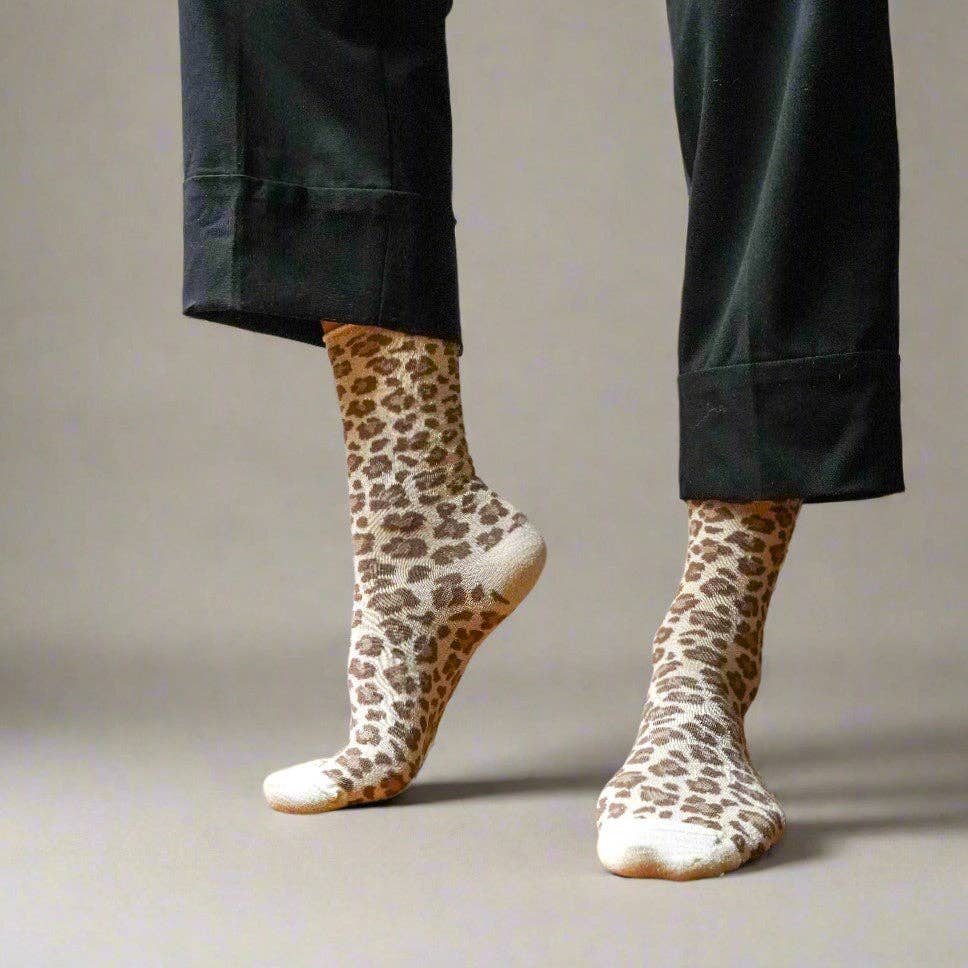 KLUE | Glitter Lurex Socks in Leopard Beige