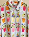 Potted Garden Silk Button Up Blouse