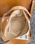 Italian Woven Leather Bucket Bag in Khaki