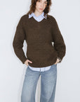 CUBIC | Alpaca Knit V-Neck Jumper in Saddle Brown