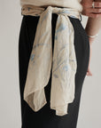 Cream Floral Narrow Silk Scarf