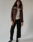Brown Shearling Collar Leather Coat