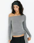 Cubic | One Shoulder Long Sleeve Tie Top in Gray