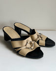 Beige Strappy Leather Kitten Mule | Size 39