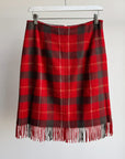 Red Plaid Fringe Wool Skirt