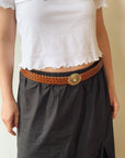 Woven Leather Belt in Chestnut