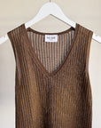 Rust Brown Ribbed V-Neck Knit