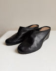 Black Leather Wedge Mules | Size 36