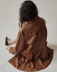 Teak Leather Contrast Stitch Midi Jacket