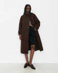 Cubic | Convertible Collar Long Down Trench Coat in Espresso