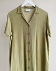 Olive Knit Cotton Shirt Dress
