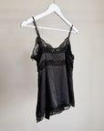 Black Lace Trimmed Silk Tank