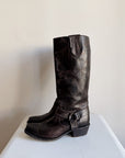 Dark Brown Leather Harness Boots | Size 7.5