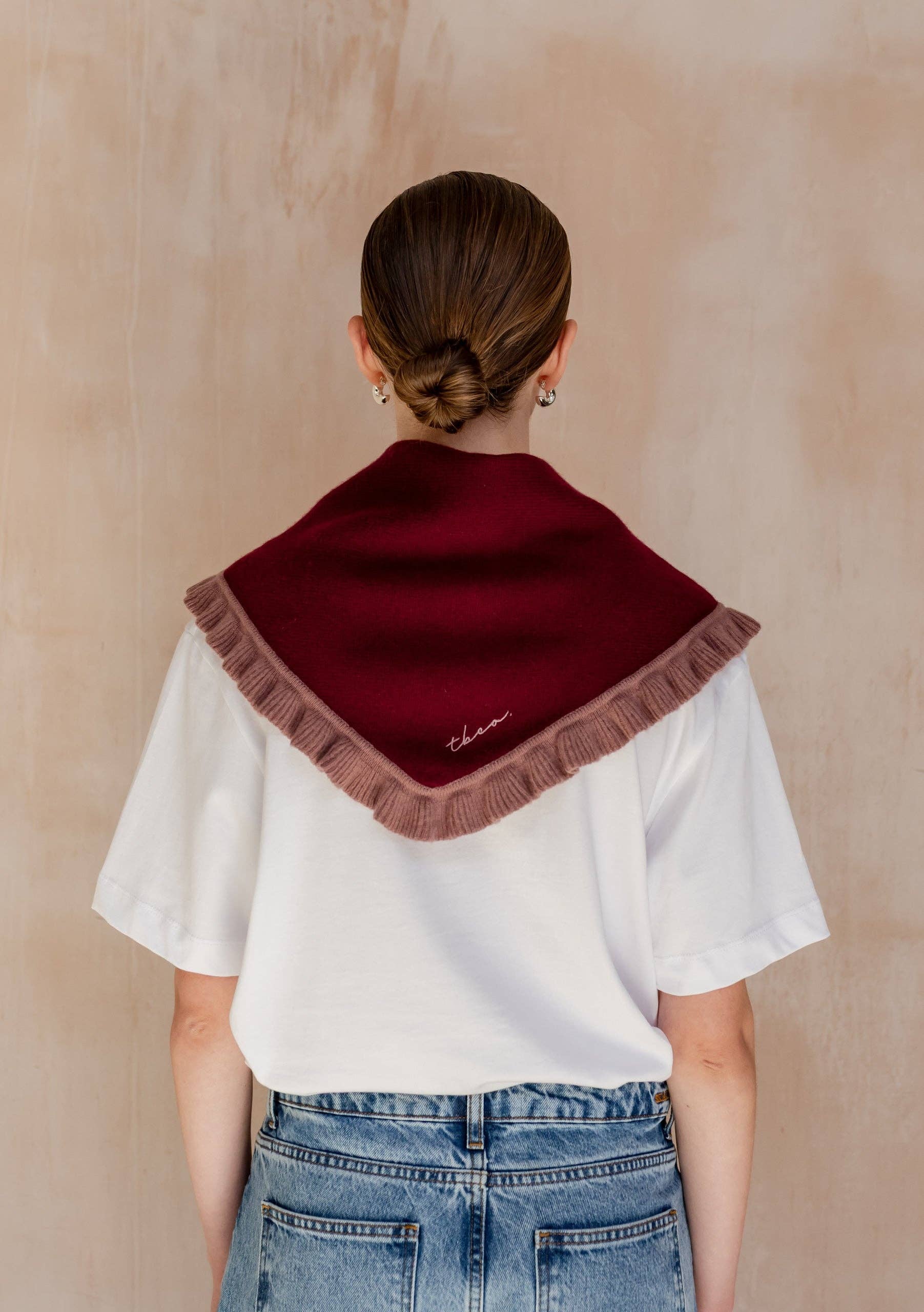 TBCo | Merino Wool Triangle Scarf in Burgundy Ruffle