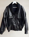 Black Knit Collared Leather Bomber