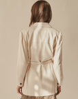 Cream Silk Utility Belted Button Up