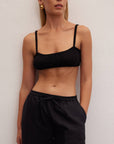 Le Cle | Smocked Bralette Top in Black