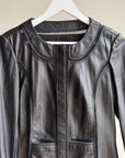 Black Round Collar Leather Jacket