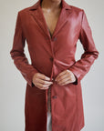 Red Leather Midi Jacket