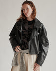Black Lamb Leather Cropped Moto Jacket