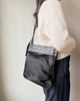 Ebony Studded Leather Pony Hair Bucket Bag