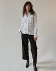 Ruched White Cotton Blouse