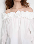 CUBIC - 3D Ruffle Collar Long Sleeve Cotton Blouse: White / UN - Hey Jude