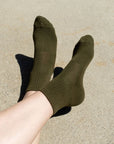 Bondoodle - Short Ribbed Sport Ankle Socks in Khaki Green - Hey Jude