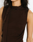 Cubic | Asymmetrical Sleeveless Tie-Neck Top in Espresso