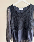 Navy Silk Romantic Embroidered Top