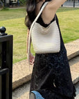 Italian Woven Leather Bucket Bag in Cream