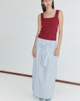 Deiji Studios | Maxi Belt Skirt in Powder Check PRESALE