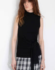 Cubic | Modal Sleeveless Tie Mock Neck Top in Black