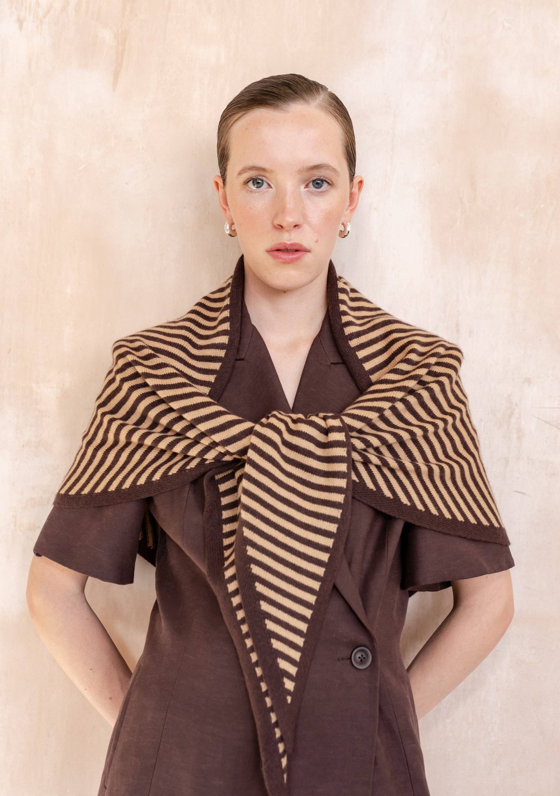 TBCo | Large Merino Triangle Scarf in Camel Stripe