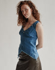 Aqua Linen Asymmetrical Beaded Tank