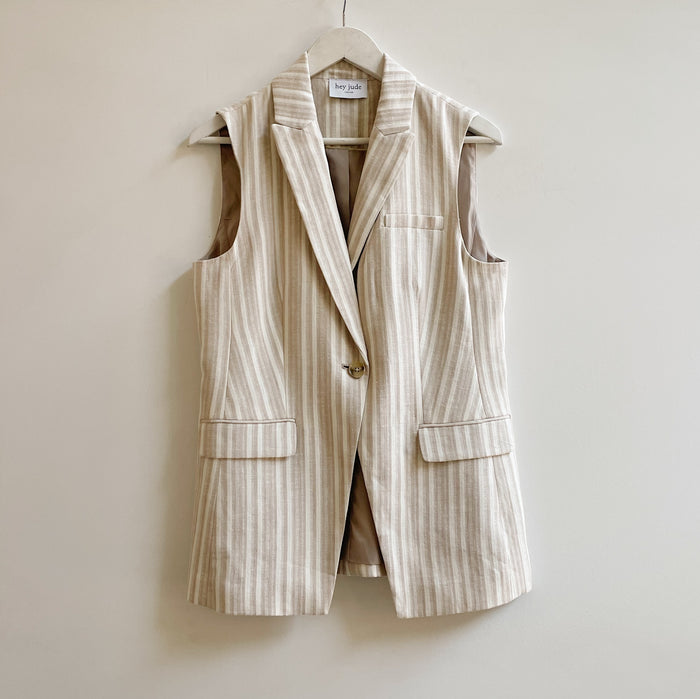 Natural Striped Linen Vest