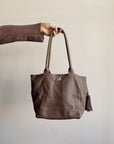 Taupe Leather Double Handle Shoulder Bag