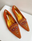 Pumpkin Suede Pointed Rhinestone Flats | size 8-8.5
