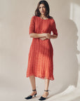 Cherry Pleated Silk Midi Dress
