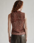 Red Marled Cotton Loose Knit Mockneck