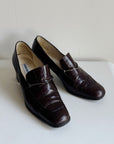 Mahogany Croc Embossed Leather Pumps | Size 38