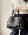 Onyx Studded Leather Shoulder Satchel