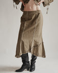 Moss Cotton Linen Ruffle Maxi Skirt