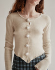Oatmeal Cashmere Rosebud Cardigan