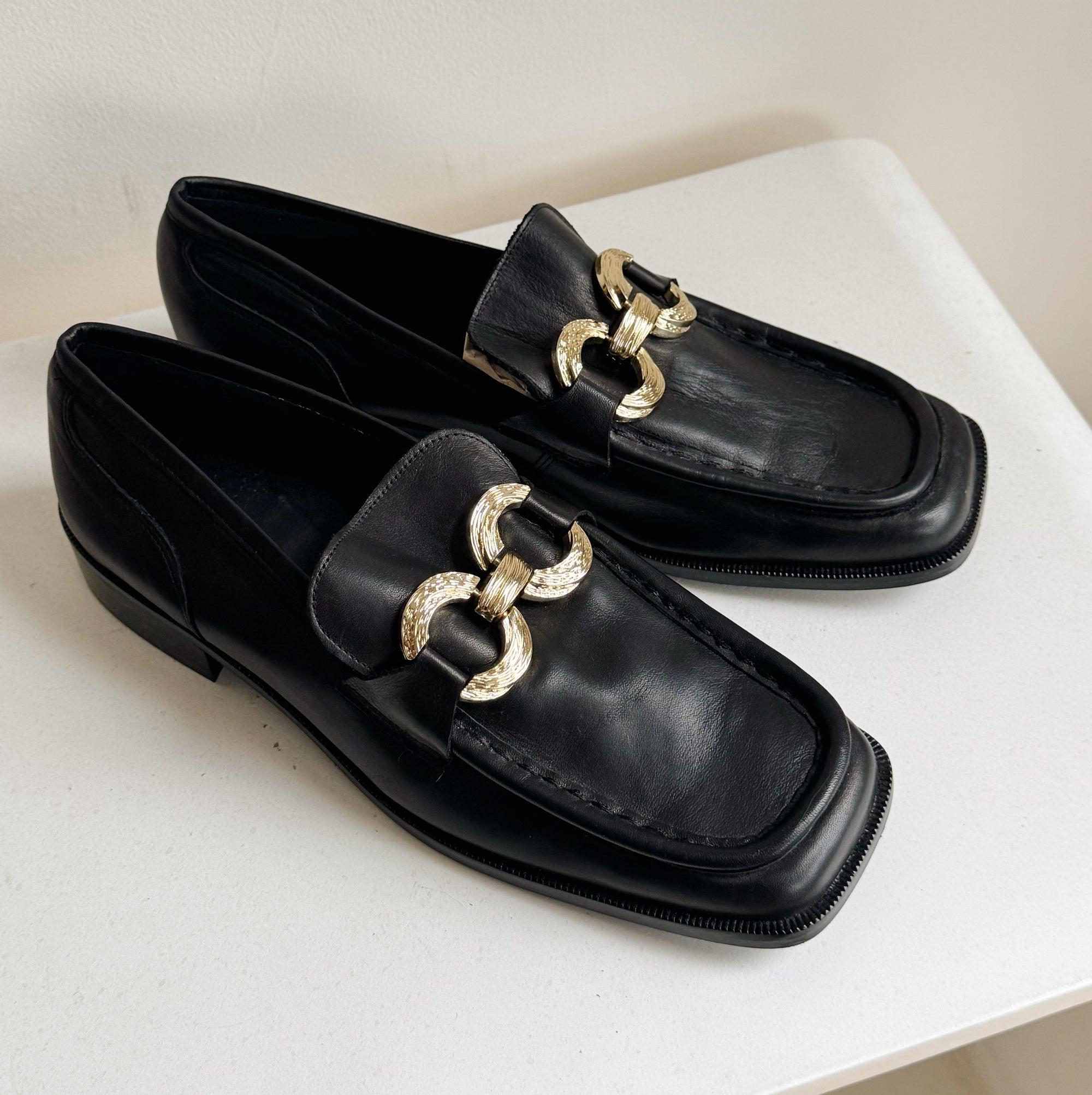 Black + Gold Ornate Leather Loafer | Size 41