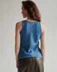 Aqua Linen Asymmetrical Beaded Tank