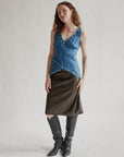 Aqua Linen Asymmetrical Beaded Tank
